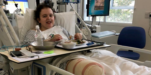 Helena Stone in hospital after amputation.