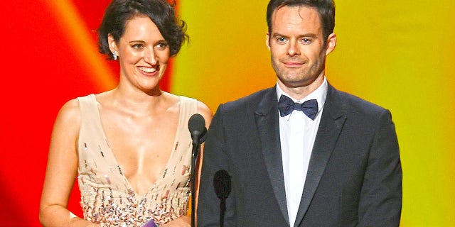 LOS ANGELES, CALIFORNIA - SEPTEMBER 22: (L-R) Phoebe Waller-Bridge and Bill Hader speak onstage during the 71st Emmy Awards at Microsoft Theater on September 22, 2019 in Los Angeles, California. (Photo by Kevin Winter/Getty Images)