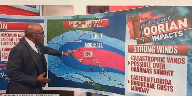 President Trump has distributed this screenshot of a segment of NBC News showing that Alabama could be affected by Dorian. (John Roberts / Fox News).