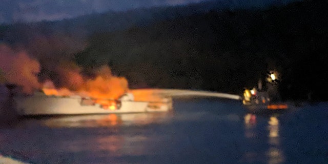 Fire officials said the Conception based in Santa Barbara Harbor was anchored off Santa Cruz Island when it caught fire around 3:30 a.m. Monday.