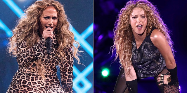 This combination photo shows actress-singer Jennifer Lopez performing at the Directv Super Saturday Night in Minneapolis on Feb. 3, 2018, left, and Shakira performing at Madison Square Garden in New York on Aug. 10, 2018. The NFL, Pepsi and Roc Nation announced Thursday, Sept. 26, 2019, that Lopez and Shakira will perform at the 2020 Pepsi Super Bowl Halftime Show on Feb. 2, 2020 at Hard Rock Stadium in Miami Gardens, Fla.