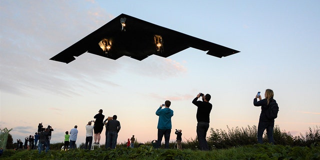 The Northrop Grumman B-2 Stealth Bomber comes in to land at RAF Fairford, Gloucestershire on September 11th.