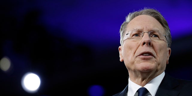 NRA Executive Vice President and Chief Executive Officer Wayne LaPierre speaks in Maryland, 2020.