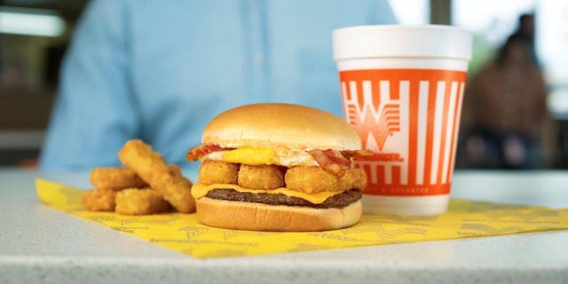The Breakfast Burger will be served from 11 p.m. until 11 a.m. and features Creamy Pepper Sauce, hash browns, cheese, egg and bacon.