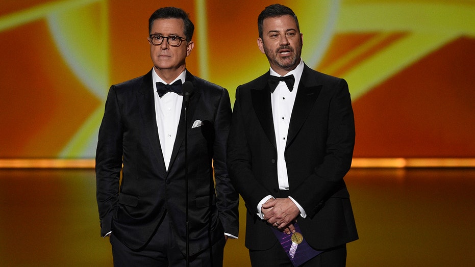 Image result for Stephen Colbert and Jimmy Kimmel Emmys