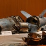 Remains of what was described as a misfired cruise missile used in an attack that targeted the heart of Saudi Arabia's oil industry is displayed during a press conference by Saudi military in Riyadh, Saudi Arabia, Sept. 18, 2019. 