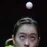 Japan's Kasumi Ishikawa plays against China's Chen Meng during their women's team table tennis final match at the ITTF-ATTU Asian Table Tennis Championships in Yogyakarta, Indonesia, Sept. 17, 2019. 