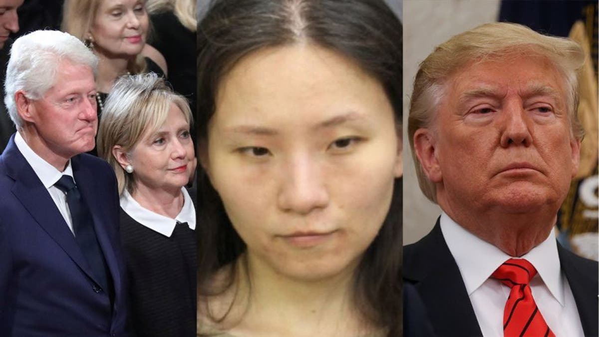 Yujing Zhang, 33, center, was convicted of trespassing at President Trump's Mar-a-Lago resort in Florida earlier this year. She had reportedly been urged to gather information on the Clintons at a separate event, text messages show.