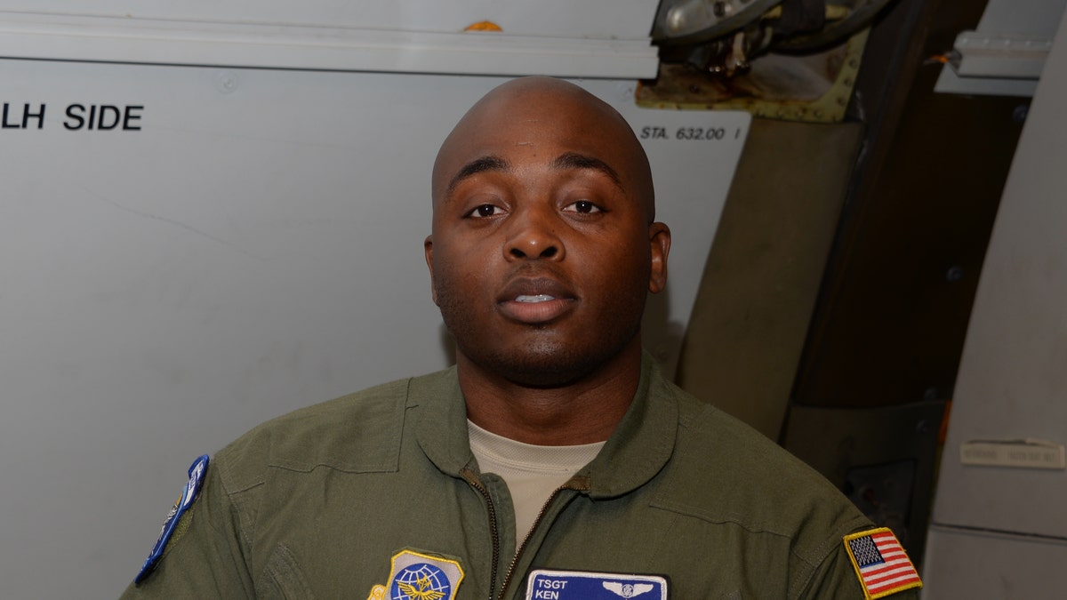 Cook, then with the 6th Air Refueling Squadron, poses for a photo inside a KC-10 Extender at Travis Air Force Base in 2017. (U.S. Air Force photo/Tech. Sgt. James Hodgman)