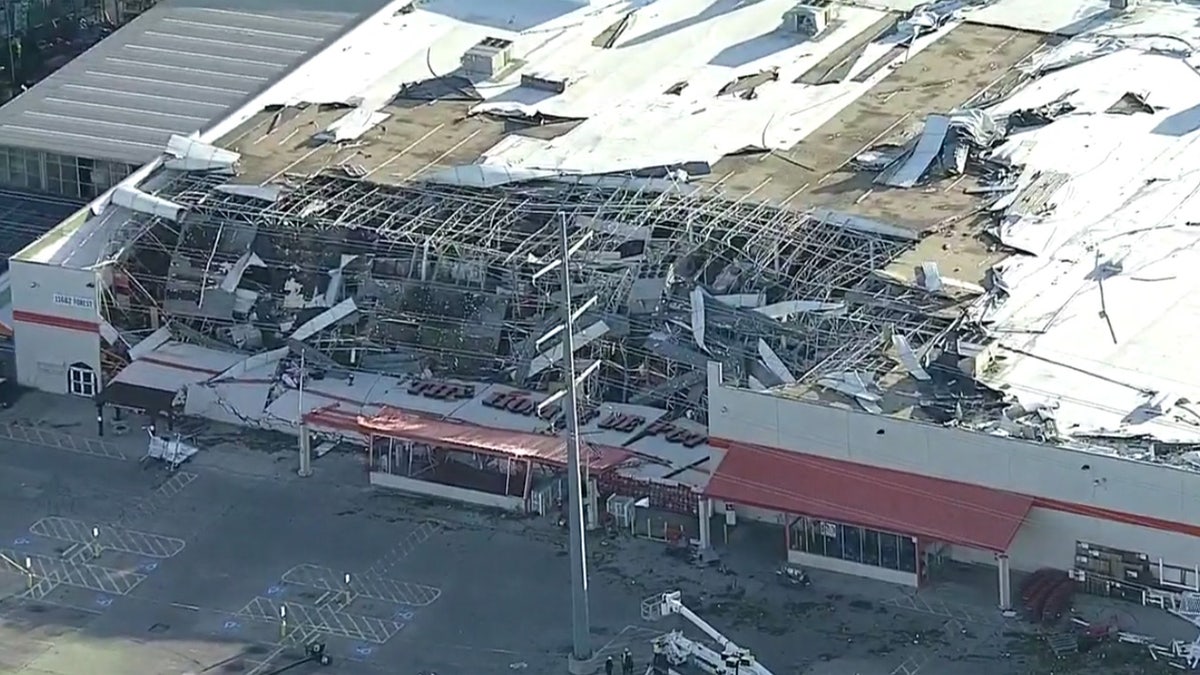 Extensive damage to a Home Depot in the Dallas area can be seen after a tornado tore through the region late Sunday.