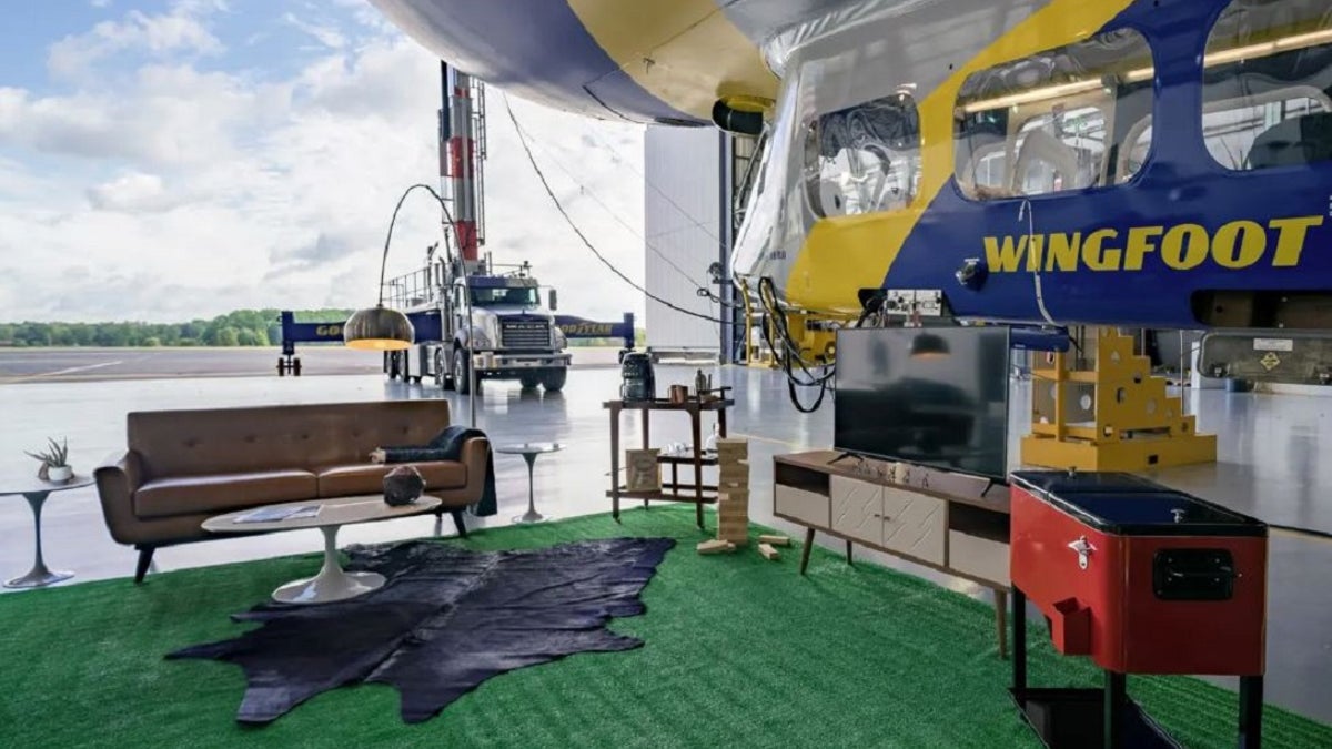 Guests aboard the Goodyear Blimp can tailgate during their stay.