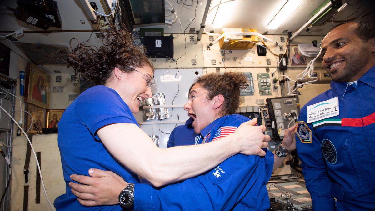NASA has announced that the International Space Station’s two women will pair up for a spacewalk on Oct. 21 to plug in new batteries. (NASA via AP)