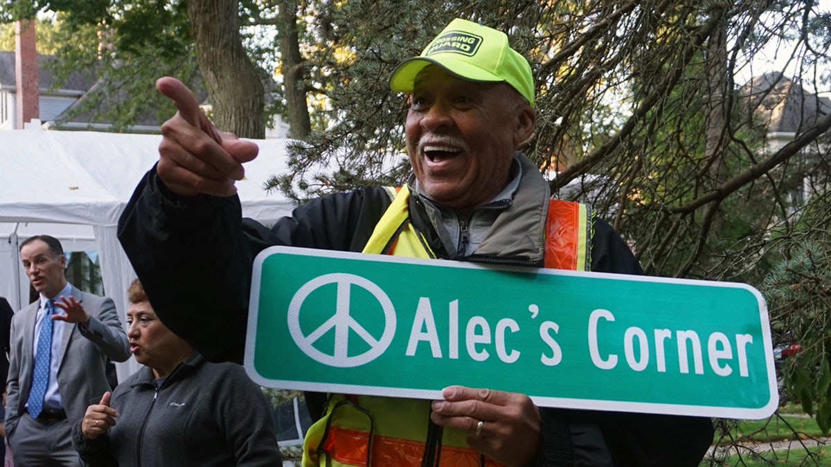 The Village of Wilmette gifted Alec Childress an honorary street sign for his 80th birthday.