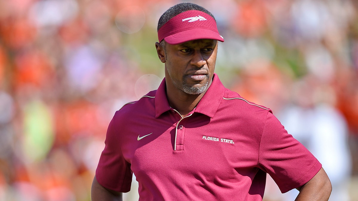 Florida State head coach Willie Taggart watches his team before the start of an NCAA college football game against Clemson Saturday, Oct. 12, 2019, in Clemson, S.C. (AP Photo/Richard Shiro)