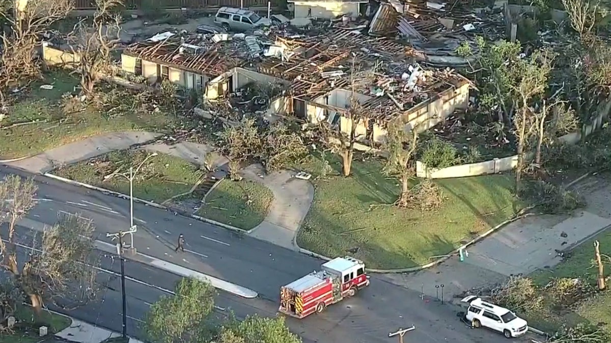 Extensive damage in the Dallas area can be seen after a tornado late Sunday.