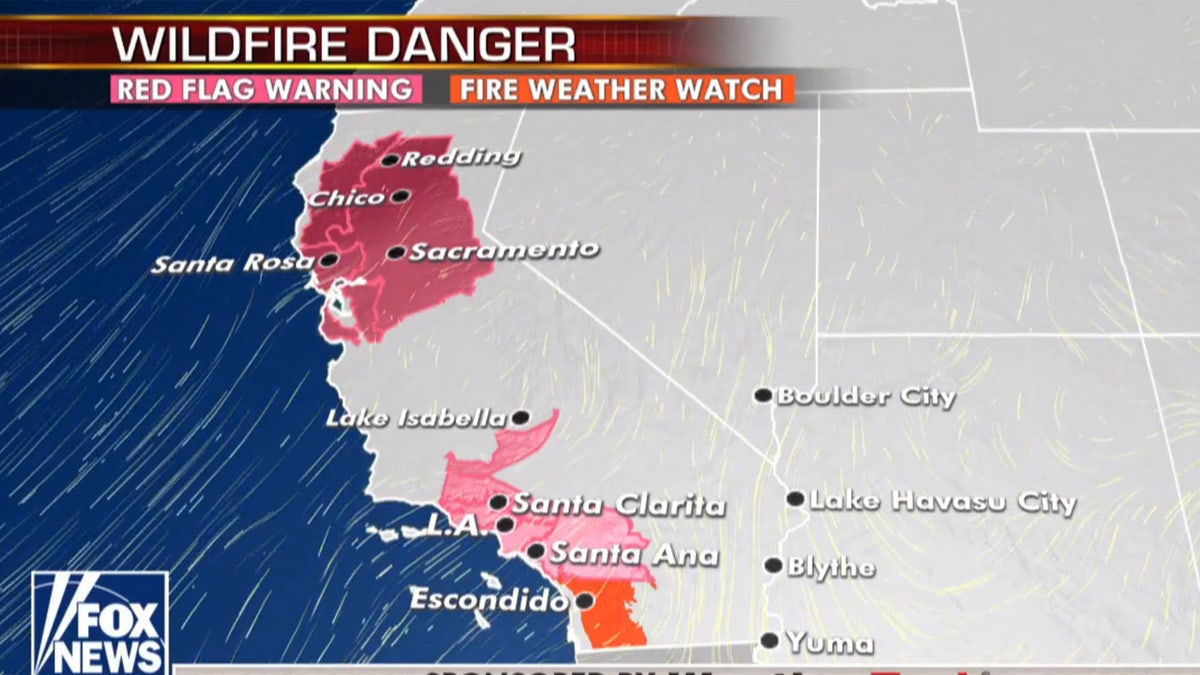 The fire danger in northern and southern California persists through Monday.
