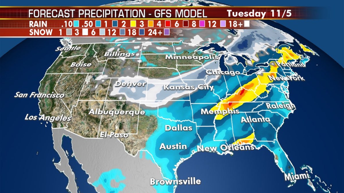 Several inches of snow and heavy rain are possible through Halloween from a storm system moving across the U.S.