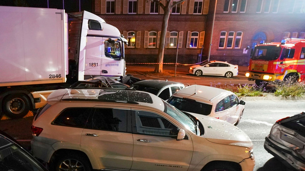 The truck drove into a line of eight cars in Limburg, Germany late Monday afternoon, pushing the vehicles into each other. Police said seven people were taken to hospitals and the driver also was slightly injured.