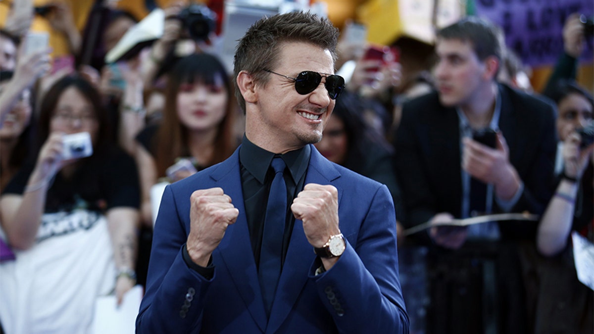 Jeremy Renner poses on the red carpet for the European premiere of the film 'Avengers: Age of Ultron' in London on April 21, 2015.