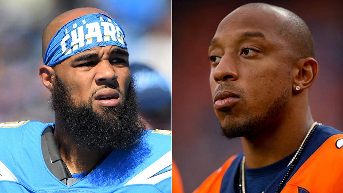 Los Angeles Chargers' Keenan Allen jabs Denver Broncos' Chris