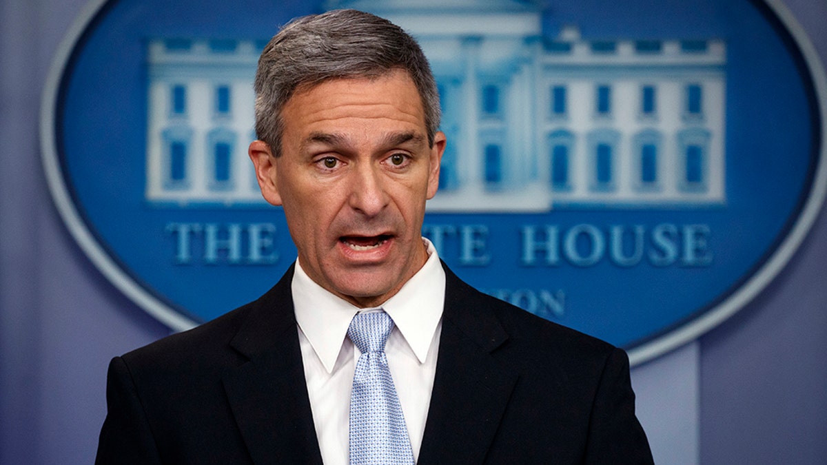 Ken Cuccinelli, acting director of U.S. Citizenship and Immigration Services, speaks at the White House in Washington, Aug. 12, 2019. (Associated Press)