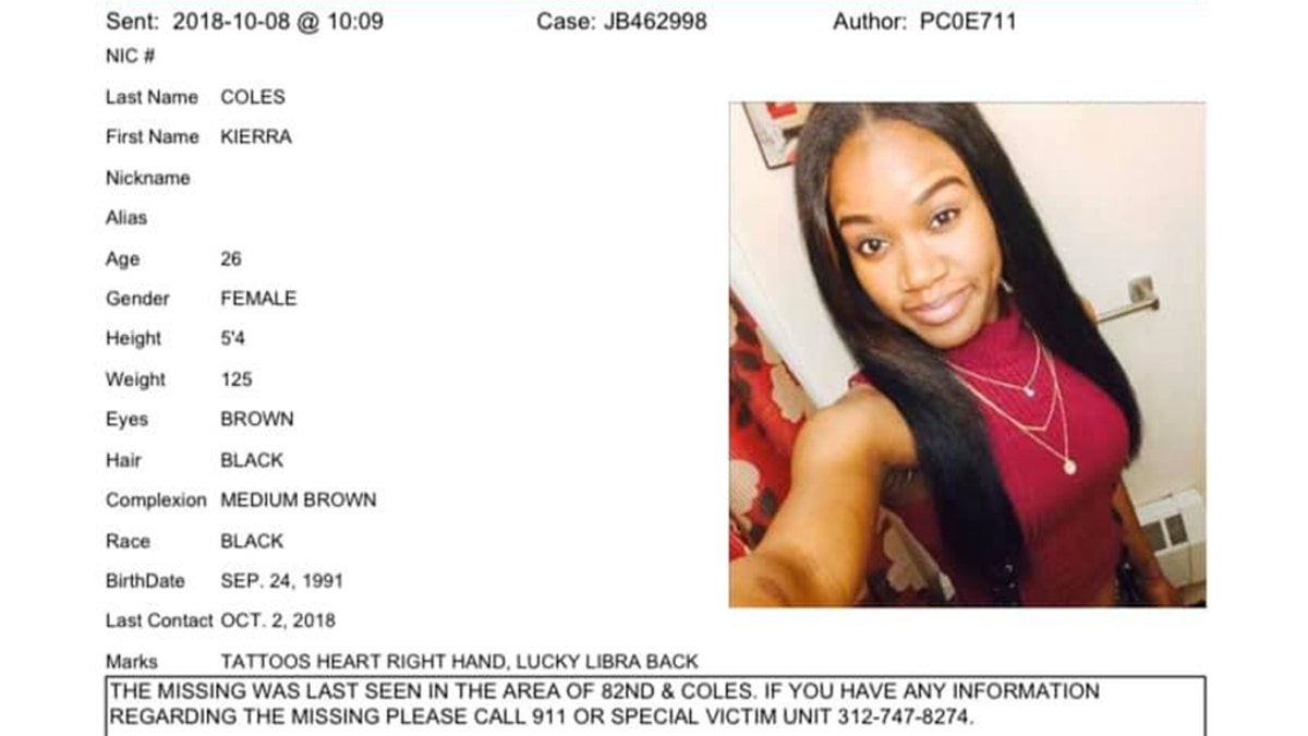 Kierra Coles?is described as being 5-foot-4 and 125 pounds, with a “Lucky Libra” tattoo on her back and one of a heart on her hand.