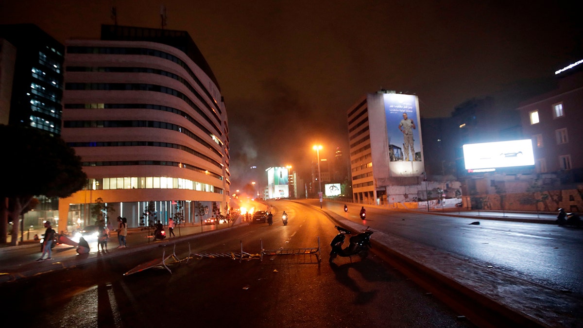 Lebanese demonstrators close roads on Thursday, again in Beirut. (Anwar Amro/AFP via Getty Images)