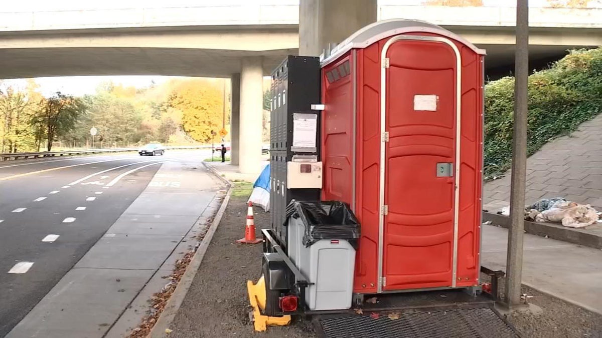 Officials in Portland have deployed a mobile hygiene unit which is comprised of two portable toilets, hand-washing stations, a garbage can, sharp box and lockers to help improve areas near homeless encampments.