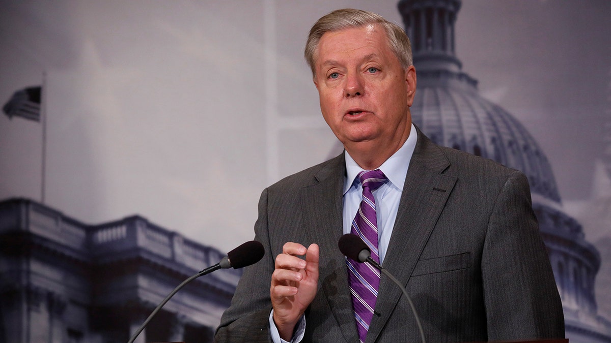 Senator Lindsey Graham (R-SC) speaks at a news conference about the recent attack in New York, on Capitol Hill in Washington, U.S., November 1, 2017. REUTERS/Aaron P. Bernstein - RC1BE4D89800