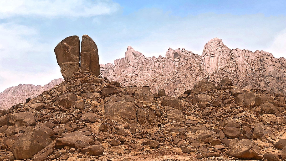 The Split Rock of Horeb in Saudi Arabia, believed to be the rock that Moses struck from which water flowed out of for the Israelites.