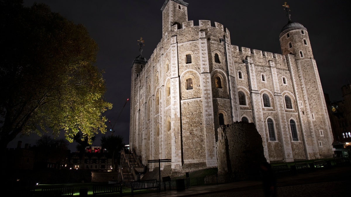 Night view of the White Tower at the Tower of London.