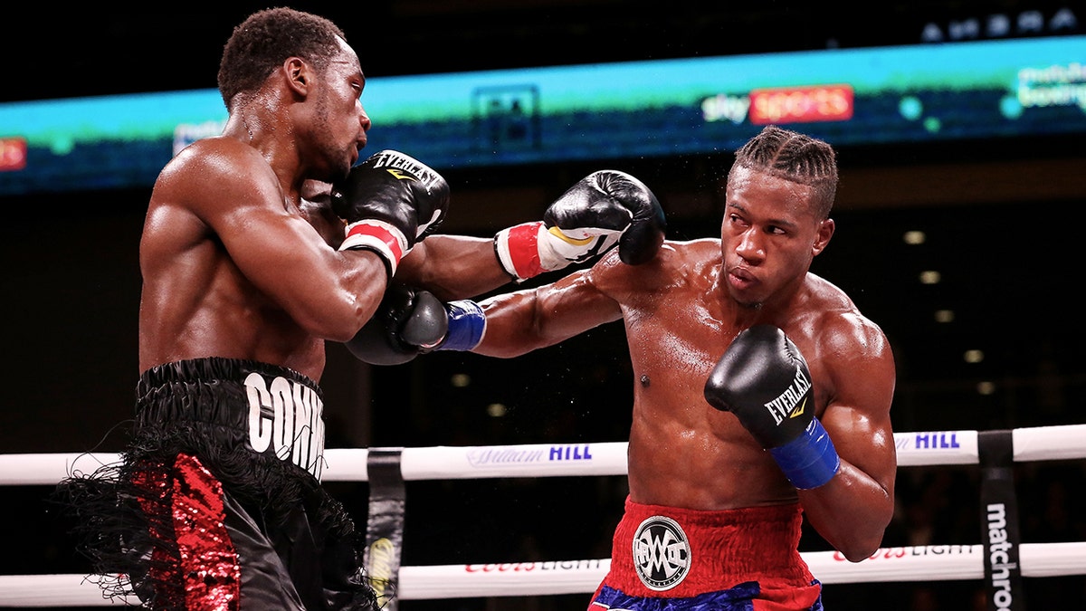 Charles Conwell (L) and Patrick Day exchange punches in the sixth round of their Super-Welterweight bout at Wintrust Arena on October 12, 2019 in Chicago, Illinois. (Photo by Dylan Buell/Getty Images)