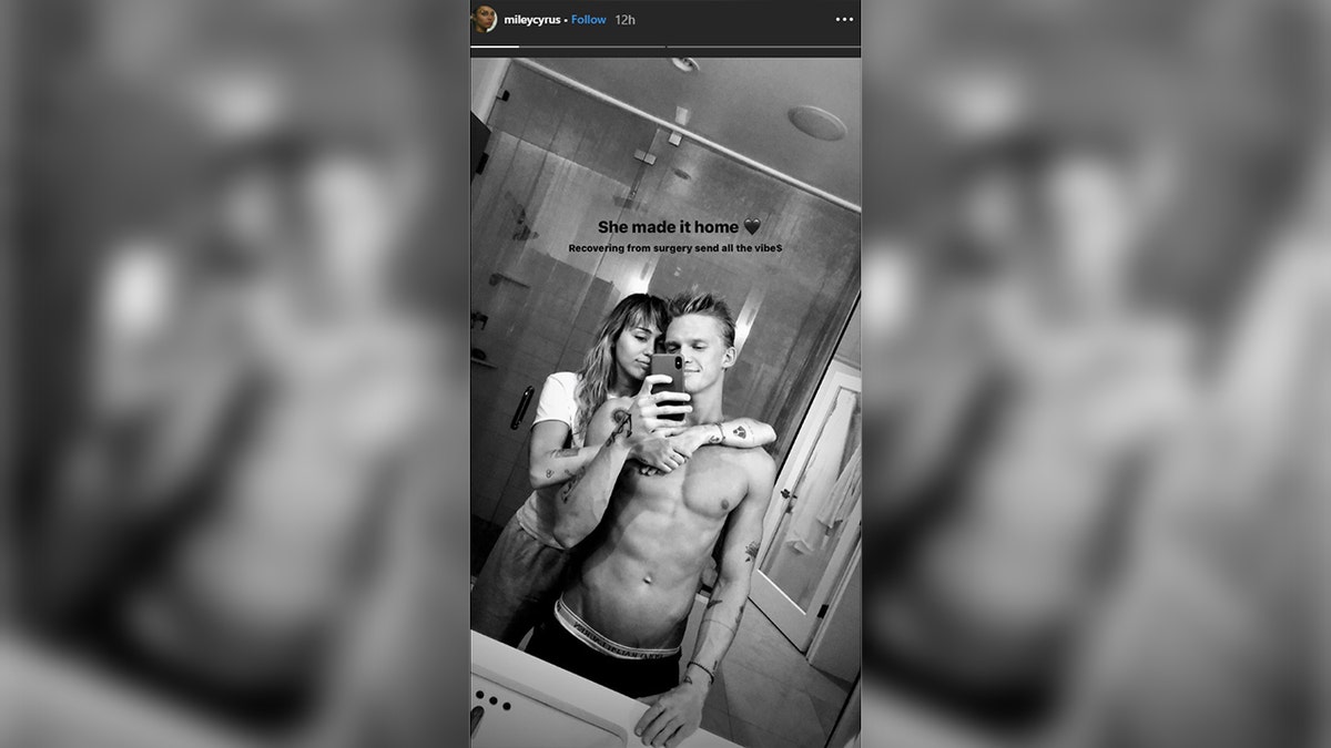 Miley Cyrus revealed she's recovering from tonsillitis surgery at home with boyfriend Cody Simpson.