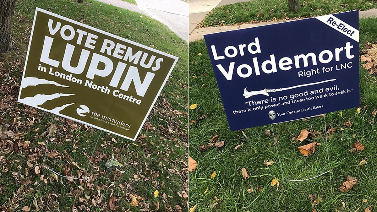 "Vote Remus Lupin" and "Re-Elect Lord Voldemort" for London North Centre signs were among four campaign posters that Wes Kinghorn says he created ahead of Canada's federal election.