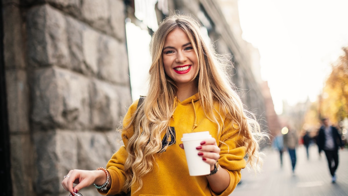 woman smiling photo coffee