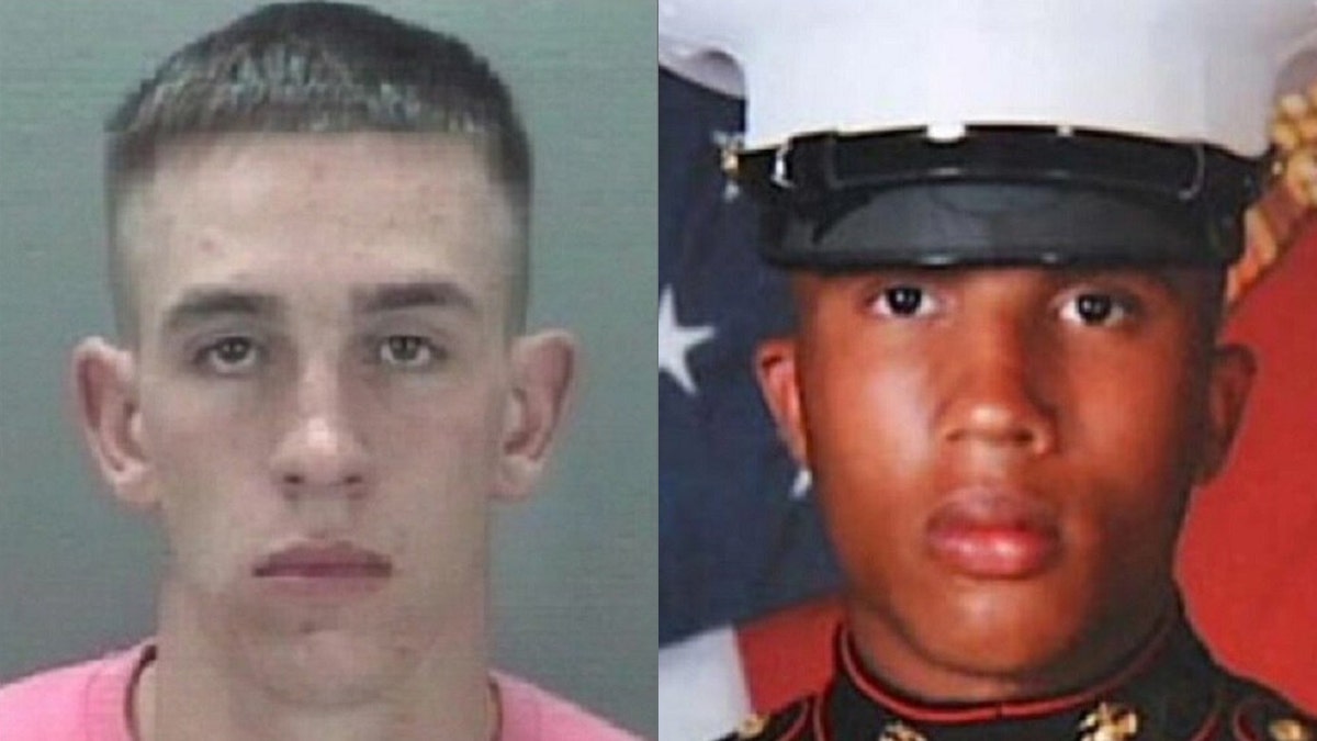 Tyler Prudden, 30, left, and Marine Lance Cpl. LaNija Gilpatrick
