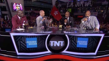 Hong Kong flag flies during TNT coverage of Lakers-Clippers NBA season opener