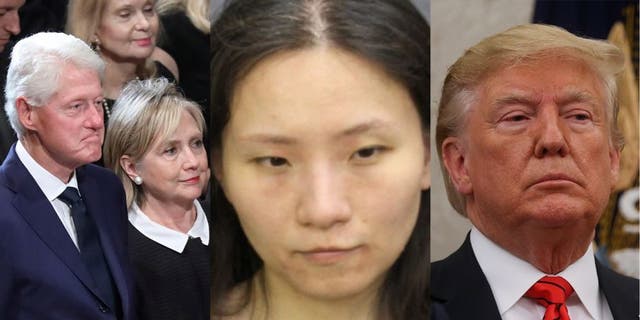 Yujing Zhang, 33, center, was convicted of trespassing at President Trump's Mar-a-Lago resort in Florida earlier this year. She had reportedly been urged to gather information on the Clintons at a separate event, text messages show.