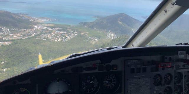 A rescue helicopter seen on its way to rescue two shark victims off the Australian coast.