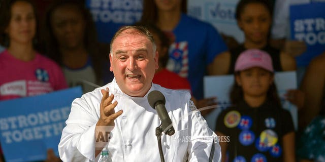 Spanish-American chef José Andrés speaks during a 