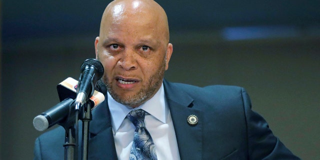 April 23, 2019: Atlantic City Mayor Frank Gilliam Jr. speaks at the Atlantic City Implementation Plan. Frank Gilliam Jr. Gilliam Jr. pleaded guilty in federal court in Camden, Thursday, Oct. 3, 2019 to wire fraud, admitting he defrauded a basketball club out of $87,000.(Craig Matthews/The Press of Atlantic City via AP, File)