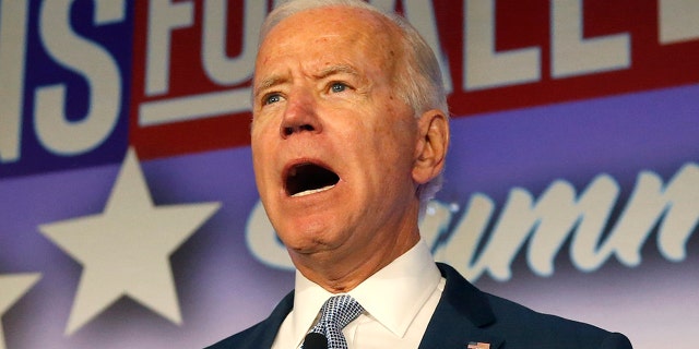 Then-candidate Joe Biden speaks at the SEIU Unions For All Summit on Oct. 4, 2019, in Los Angeles. (AP Photo/Ringo H.W. Chiu)