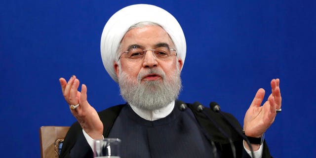 Iran's President Hassan Rouhani gives a press conference in Tehran, Iran, Monday, Oct. 14, 2019. 