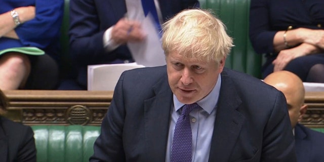 British Prime Minister Boris Johnson speaking in the House of Commons, London during the debate for the European Union Withdrawal Agreement Bill: Second Reading. Tuesday, Oct. 22, 2019. 