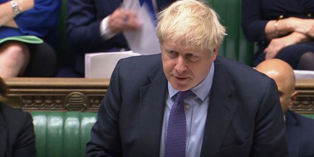 British Prime Minister Boris Johnson speaking in the House of Commons, London during the debate for the European Union Withdrawal Agreement Bill: Second Reading. Tuesday, Oct. 22, 2019.