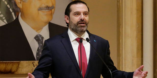 Lebanese Prime Minister Saad Hariri speaks during an address to the nation in Beirut, Lebanon, Tuesday, Oct. 29, 2019.
