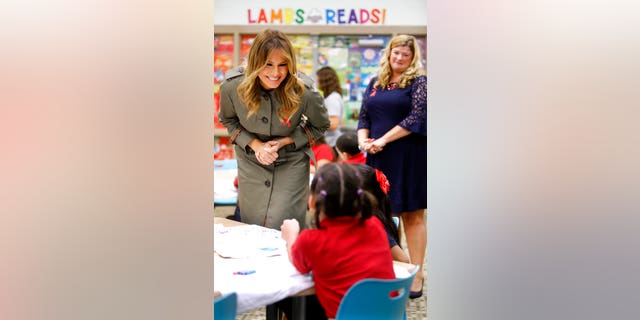 First lady Melania Trump speaks to students at Lambs Elementary Wednesday in North Charleston, S.C. (AP Photo/Mic Smith)