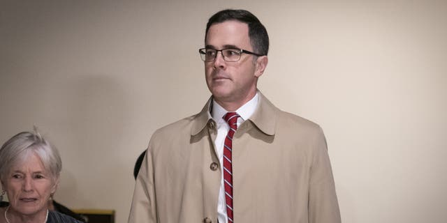 Former top national security adviser to President Donald Trump, Tim Morrison, arrives for a closed door meeting to testify as part of the House impeachment inquiry into President Donald Trump on Capitol Hill in Washington, Thursday, Oct. 31, 2019. (AP Photo/J. Scott Applewhite)