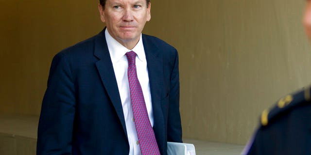 Michael Atkinson, the inspector general of the intelligence community, leaves the Capitol after closed doors interview about the whistleblower complaint that exposed a July phone call the president had with Ukrainian President Volodymyr Zelenskiy in which Trump pressed for an investigation of Democratic political rival Joe Biden and his family, at the Capitol in Washington, Friday, Oct. 4, 2019. (Associated Press)