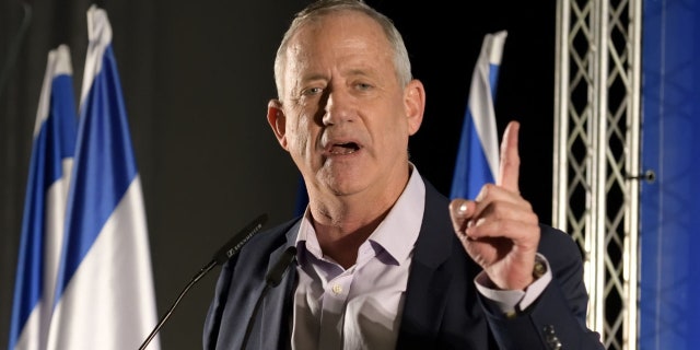 Benny Gantz, head of Blue and White party speaks at an election campaign event in Ramat Gan, Israel, on July 24, 2019. (Photo by Gili Yaari/NurPhoto via Getty Images)